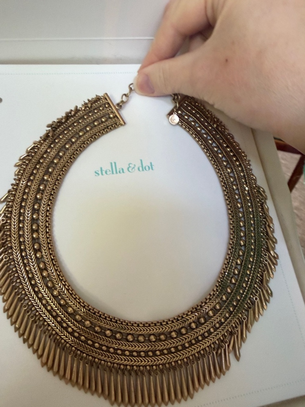 Stella & Dot Antique Gold Multi-Layer Fringe Collar Necklace - Picture 7 of 13